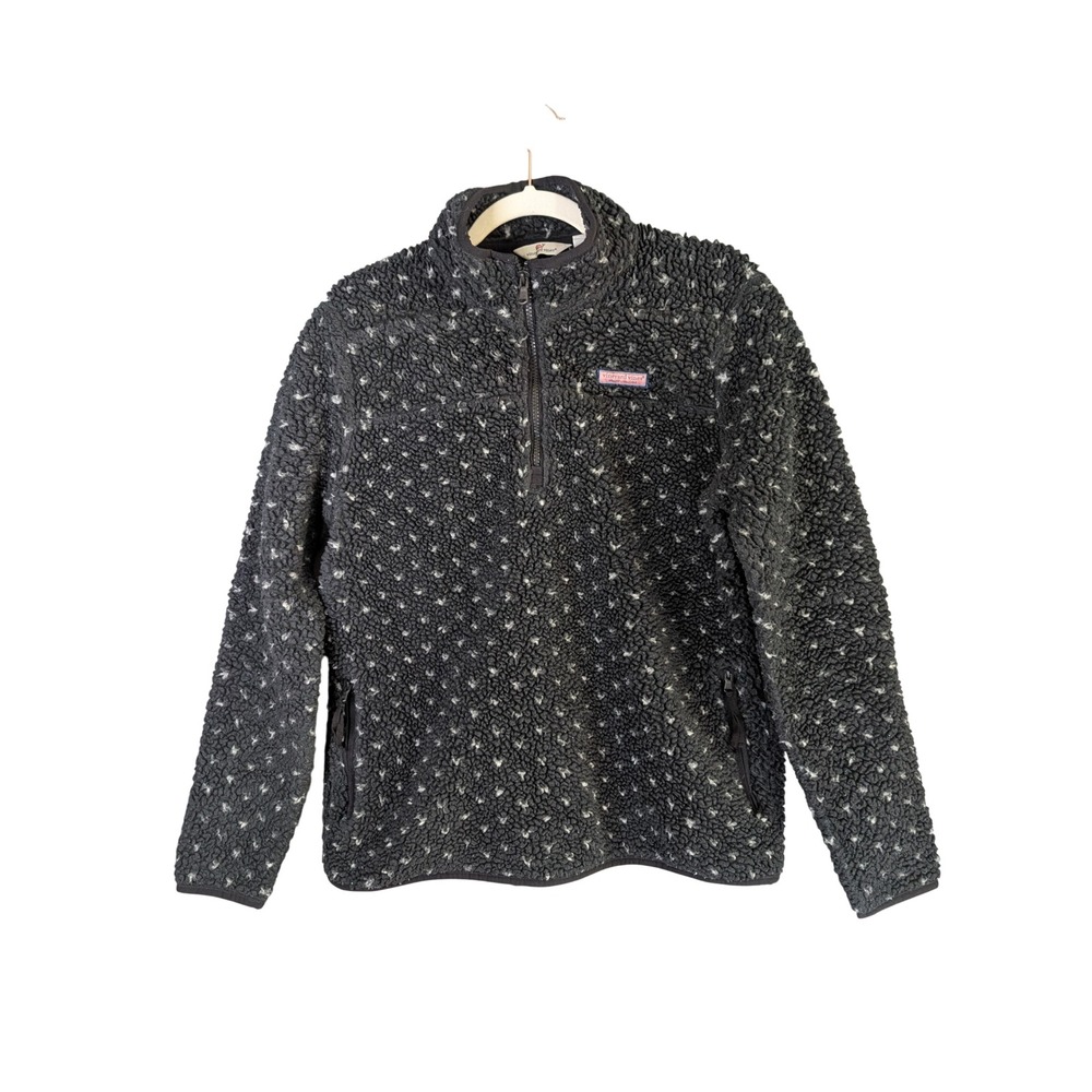 Vineyard Vines Sherpa Fleece Half Zip Womens S Gray Speckled Pullover